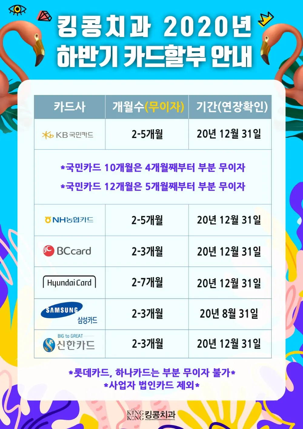 킹콩치과 2020년 하반기 카드할부 안내 — 공지 이미지